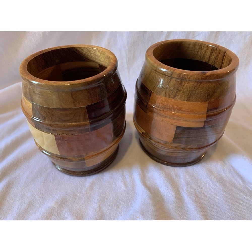 2  Wooden Vase Pencil/Dice Cup - Lot of 2 Multiple Shades